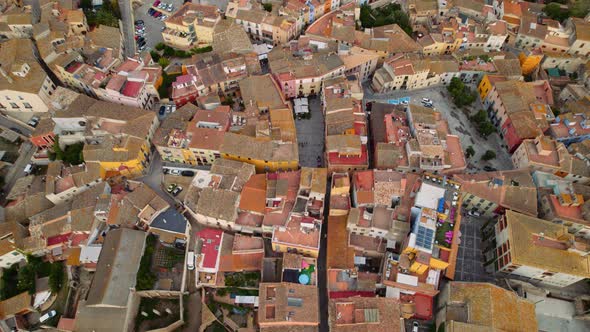 Drone Flight Towards Rooves And Streets Of Castello D'Empuries