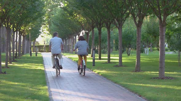 Back View Mature Couple Cycling Park
