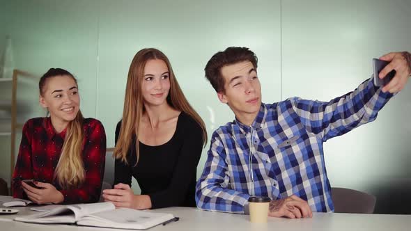 Creative Business Team in Modern Office Pose for Selfie with a Phone