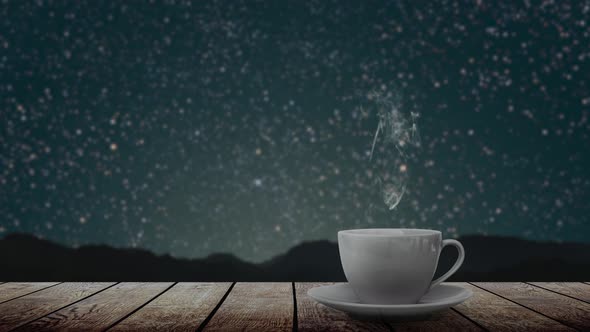 hot coffee on the table on a natural background