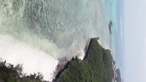 Zanzibar Tanzania  Vertical Video of the Ocean Near the Coast Slow Motion