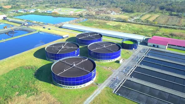 Aerial view of modern industrial sewage treatment plant