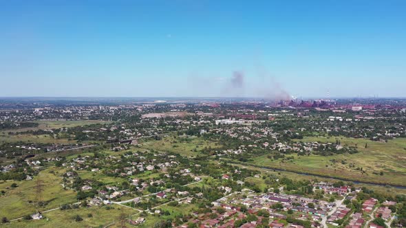 Air pollution in the city. Aerial view