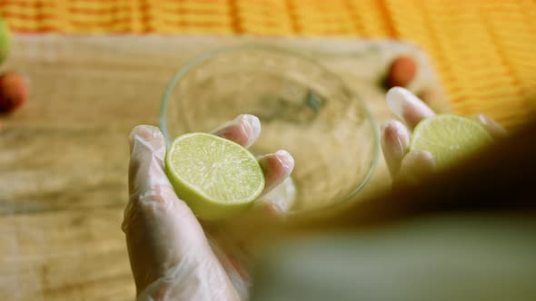 Drain Lime Juice Into a Clear Bowl