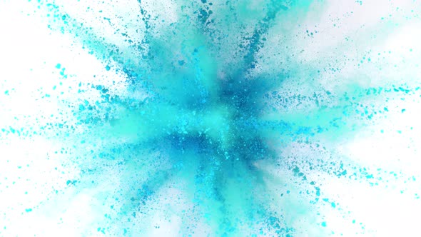 Super Slow Motion Shot of Blue Powder Explosion Isolated on White Background at 1000Fps