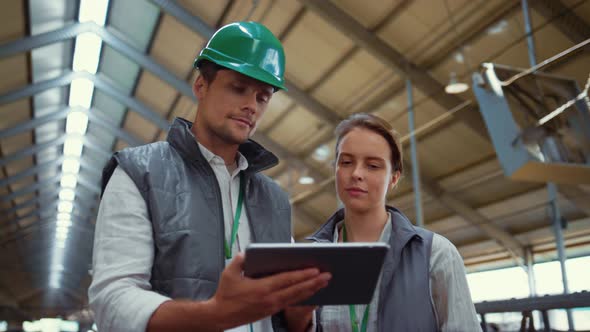 Livestock Workers Using Tablet Device in Cowshed