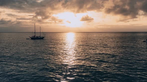 Romantic Sunset Over the Horizon of the Open Ocean