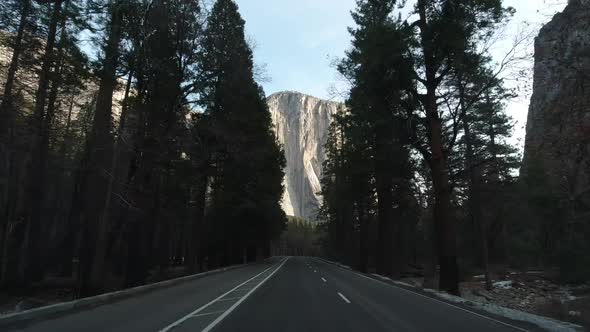 Driving Car in Yosemite Valley. California, USA