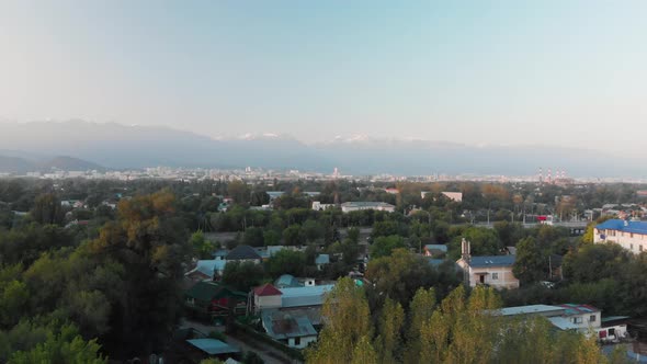 Aerial View of the Almaty City Panorama at Sunrise Kazakhstan