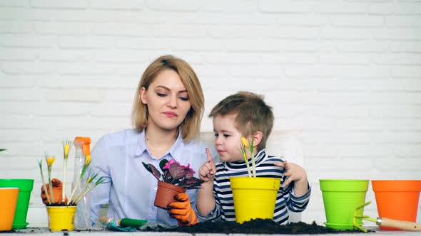 Concept of Family Labor. The Family Cares for Summer Plantings