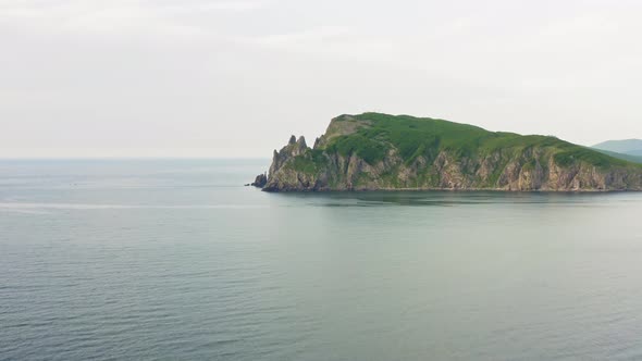 Drone View of the Rocky Cliffs of Cape Vatovskiy