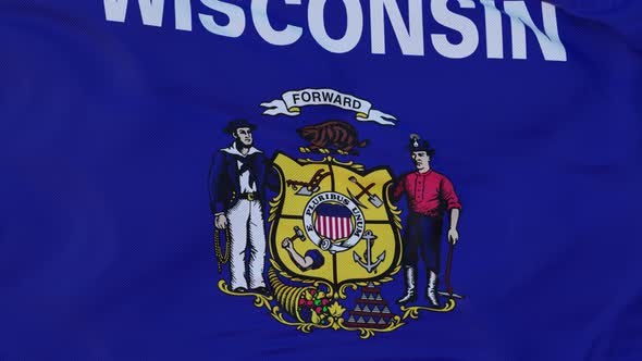 Flag of Wisconsin State Region of the United States Waving at Wind