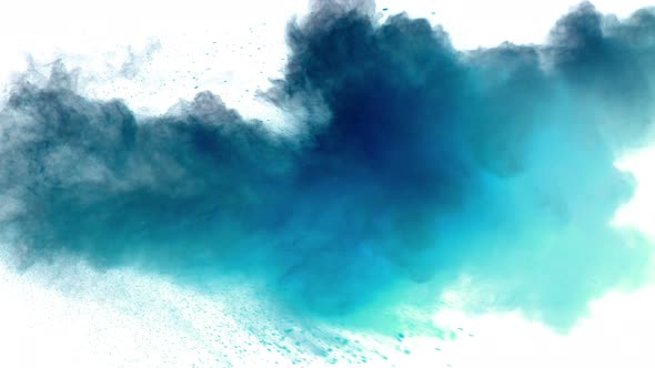 Super Slow Motion Shot of Blue Powder Explosion Isolated on White Background at 1000Fps