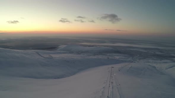 Khibiny Mountains in Twilight, Aerial View