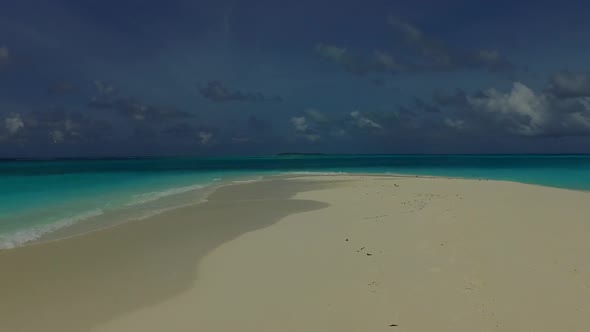 Romantic tourism of exotic lagoon beach break by ocean with sand background after sunrise