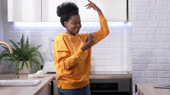 African American Black Handsome Woman Dancing with Headphones Enjoy Life Listening Favourite Music