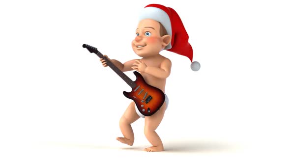 Fun 3D cartoon baby santa with a guitar