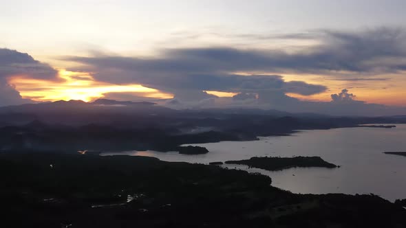 Sunset Over Tropical Islands. Mountain Landscape in the Evening.