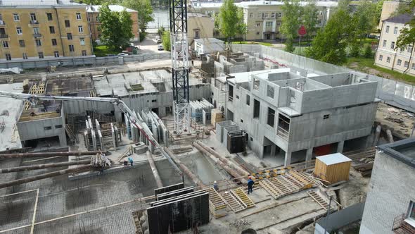 construction of reinforced concrete foundation of the building