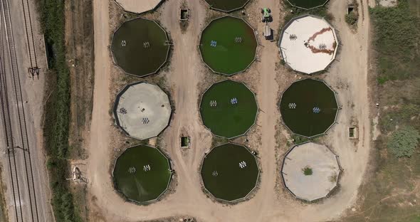 Aerial view of vast Fish farm pools.