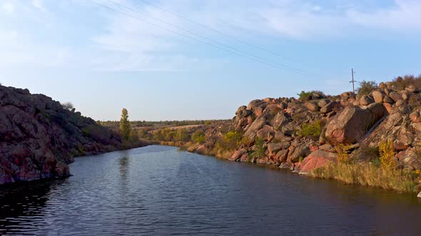 A Stream Flowing Among Huge Stones in Picturesque Ukraine