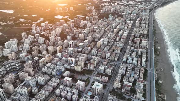 Early morning over the city Aerial View 4 K