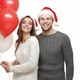 Slow Motion Caucasian Man Giving a Kiss on His Girlfriend Cheek Holding Balloon. - VideoHive Item for Sale