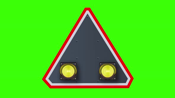 Road Sign with Semaphore Lamps on Green Chomakey Background
