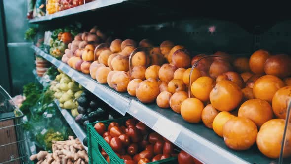 Fresh Fruits and Vegetables on Supermarket Shelves