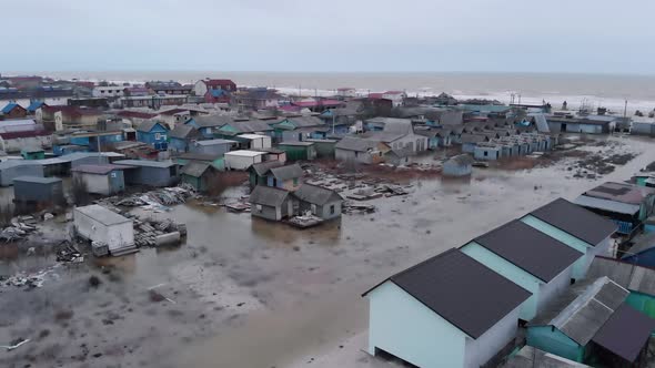 The Houses of a Small Village Near the Sea Were Flooded Due To Flooding