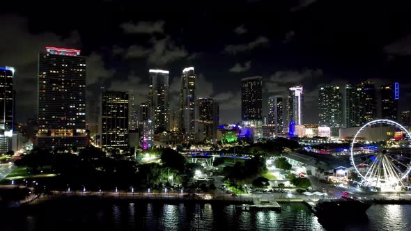 Night cityscape Miami Florida United States. Touristic landmark city.