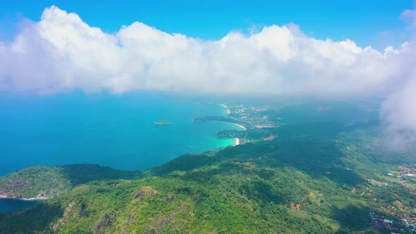 Aerial Panoramic View of Phuket Thailand Landscape of Mountains and Sea