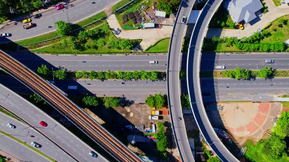 4K : Top view of Highway road junctions.