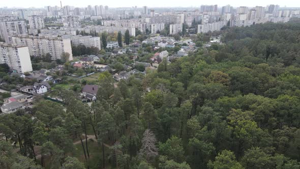 Aerial View of the Border of the Metropolis and the Forest. Kyiv, Ukraine