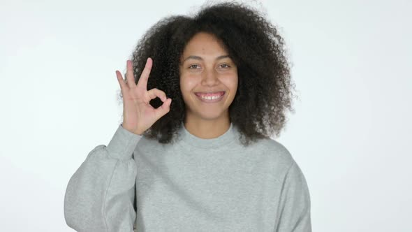 African Woman with OK Sign White Background