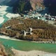 Aerial drone shot of  bridge over the Bhagirathi river flowing through sands - VideoHive Item for Sale