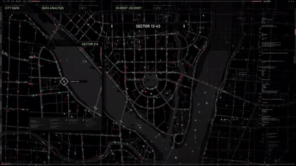 Futuristic police technology tracked down the target position on the city map alt