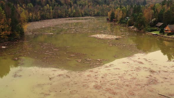 Aerial view of the polluted Ruzin reservoir in Slovakia