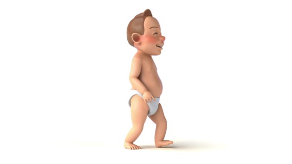 Fun 3D cartoon of a baby walking