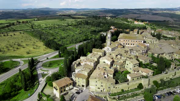 Amazing Aerial View of San Quirico Medieval Town in Tuscany