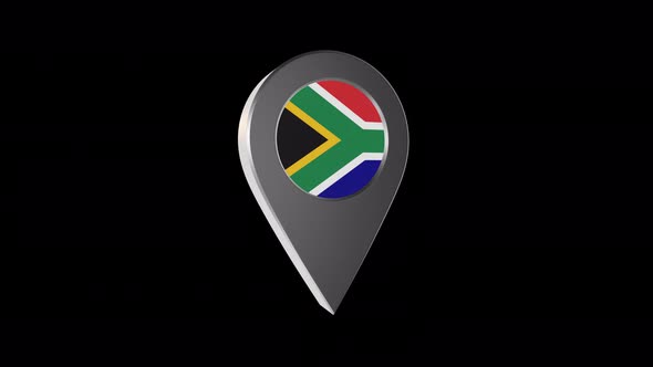 3d Animation Map Pointer With South Africa Flag With Alpha Channel - 4K