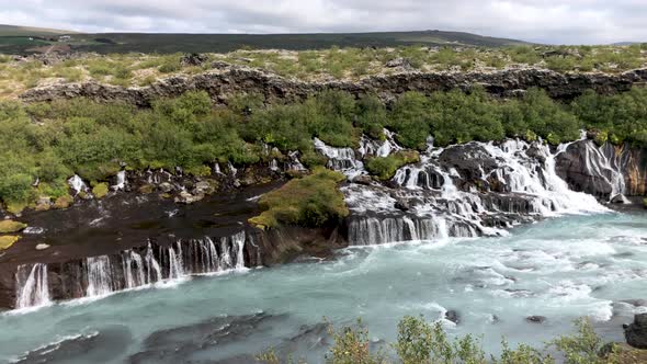 Hraunfossar Waterfalls in Summer Season Iceland