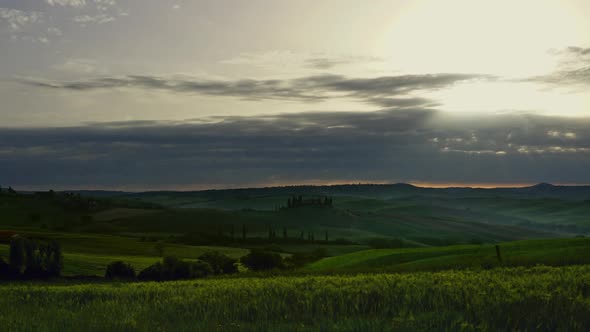 Tuscany Landscape Sunrise Farm House and Hills