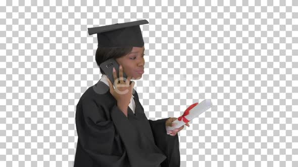 African American female student in graduation, Alpha Channel