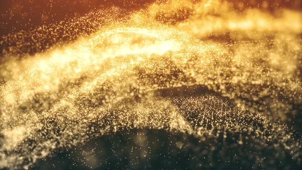 Abstract Motion Background Shining Waves Gold Particles Loop 4k