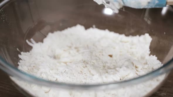 Time lapse. Step by step. Mixing ingredients for pie crust to bake pumpkin pie