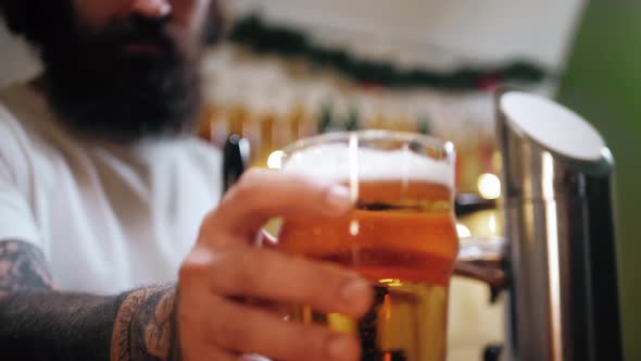 Foamy Beer in Glass Closeup