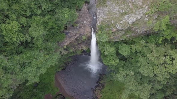 Vertical aerial from top of dramatic Lone Creek Falls in South Africa