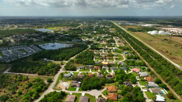 Aerial Video Of Residential Homes In West Port St. Lucie Florida 4k