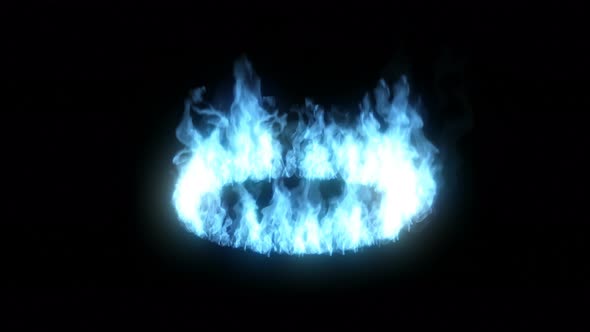 Blue Circle Fire on Black Background Glow Ring